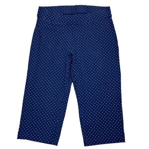 Lands' End Stretch Capri Pants Womens 2XL Navy Dot Pull-On Nautical Summer Beach
